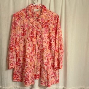 Pink flower 3/4 sleeve ladies top - Buy One Get One Free